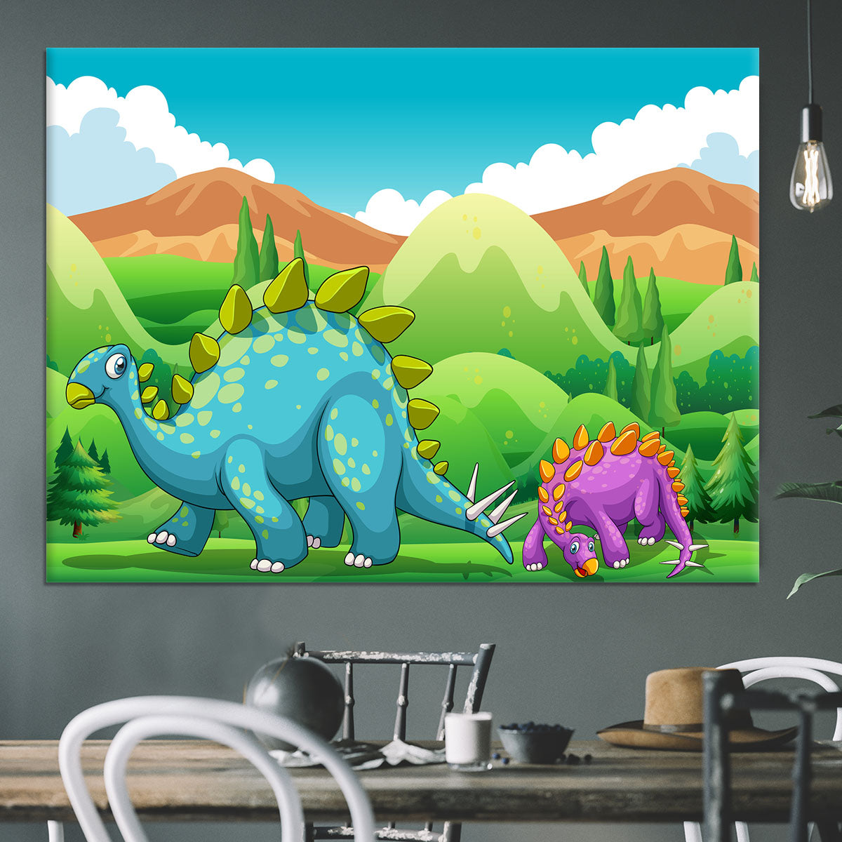 Cute dinosaurs walking Canvas Print or Poster - Canvas Art Rocks - 3