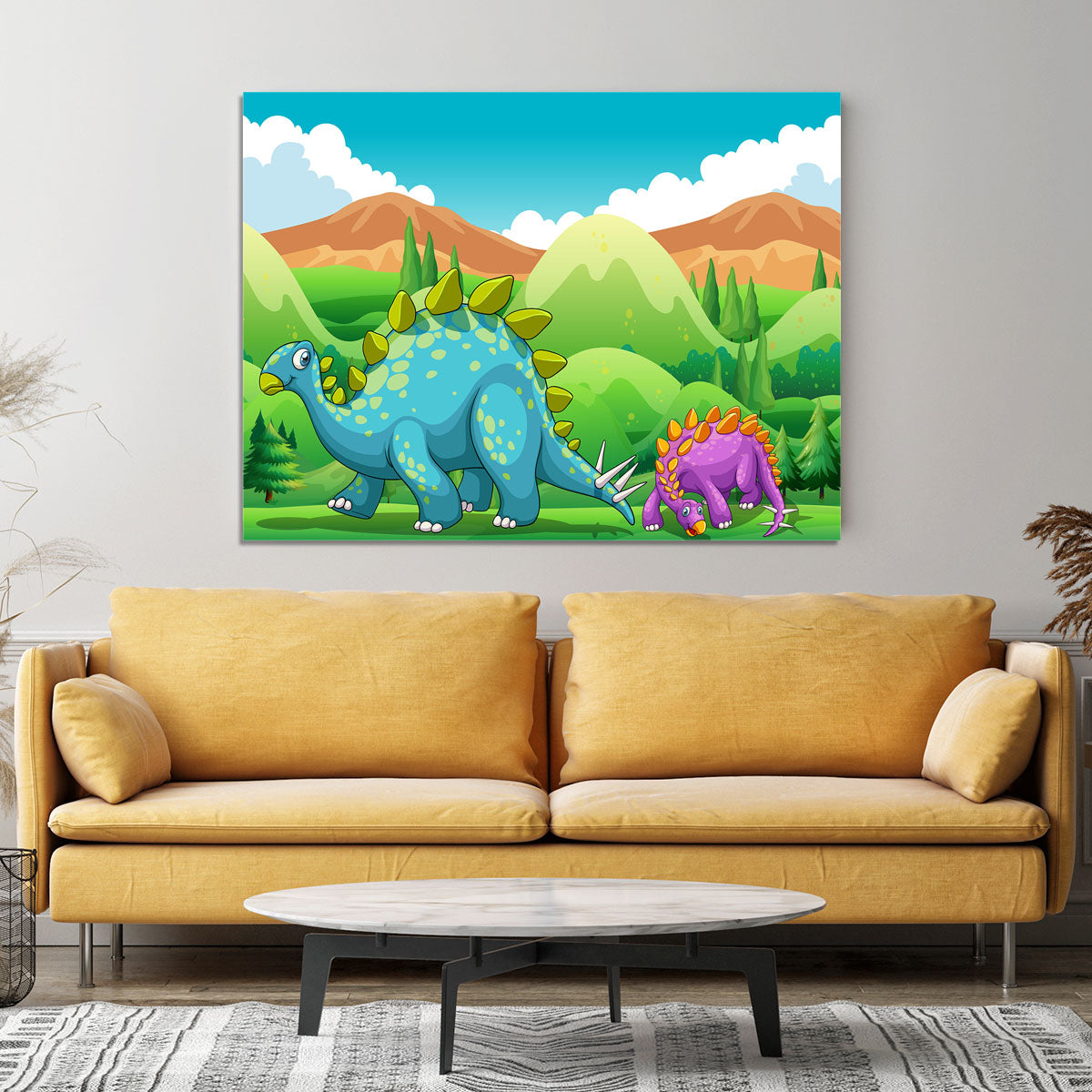 Cute dinosaurs walking Canvas Print or Poster - Canvas Art Rocks - 4