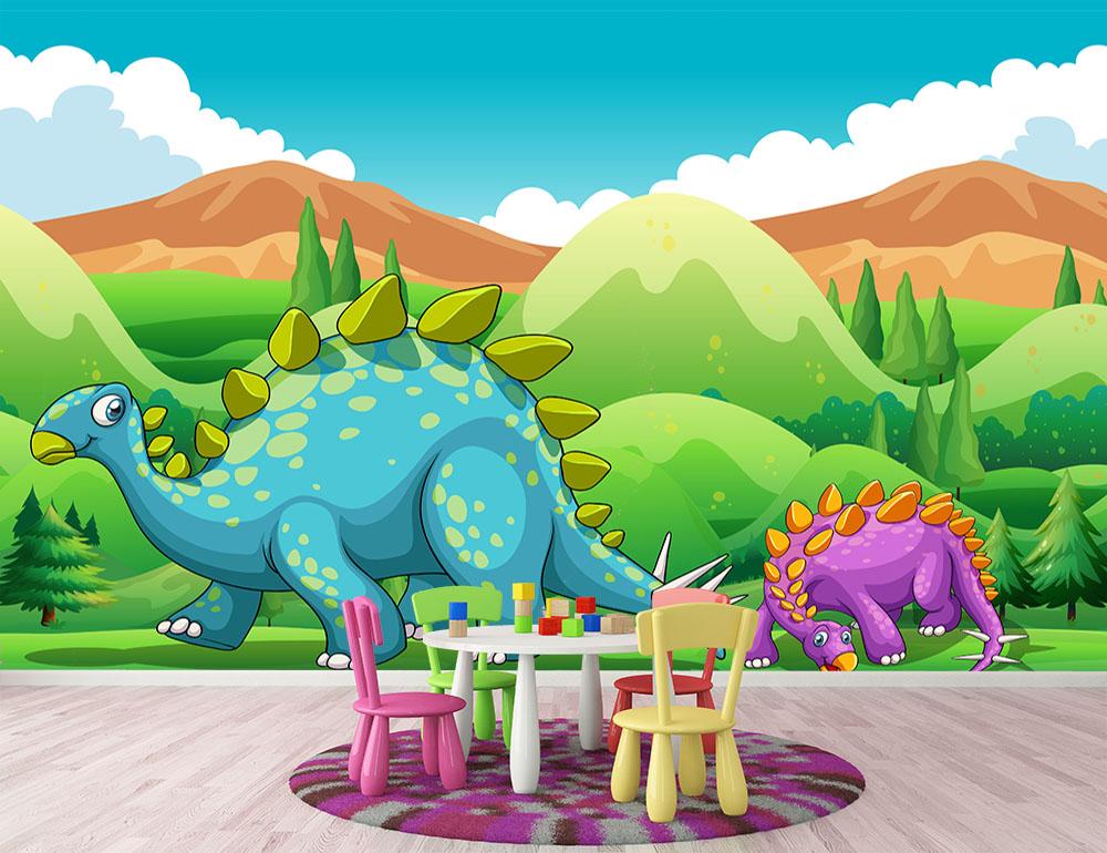 Cute dinosaurs walking Wall Mural Wallpaper - Canvas Art Rocks - 2