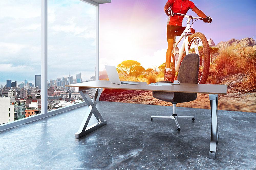 Cyclist riding mountain bike Wall Mural Wallpaper - Canvas Art Rocks - 3