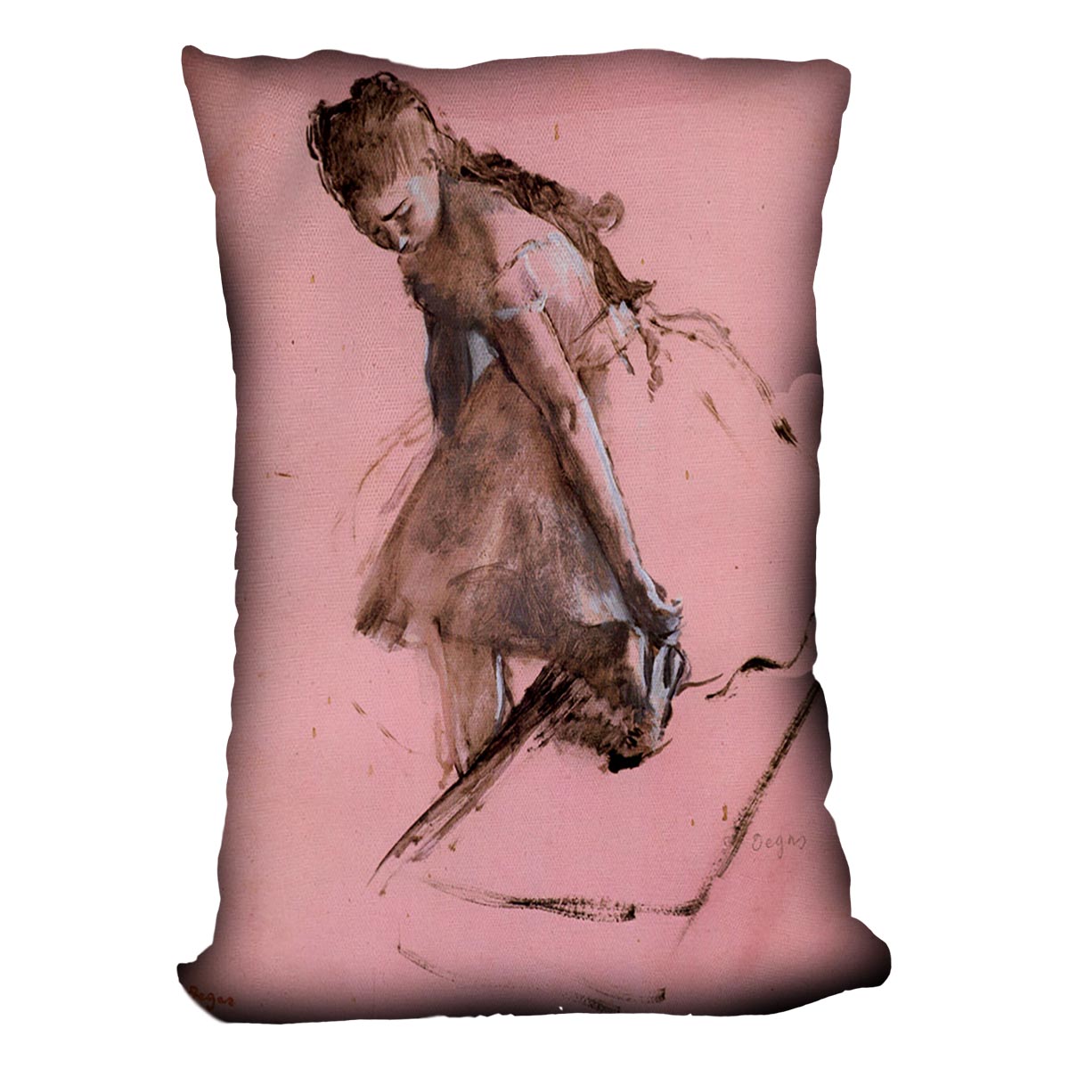 Dancer slipping on her shoe by Degas Cushion