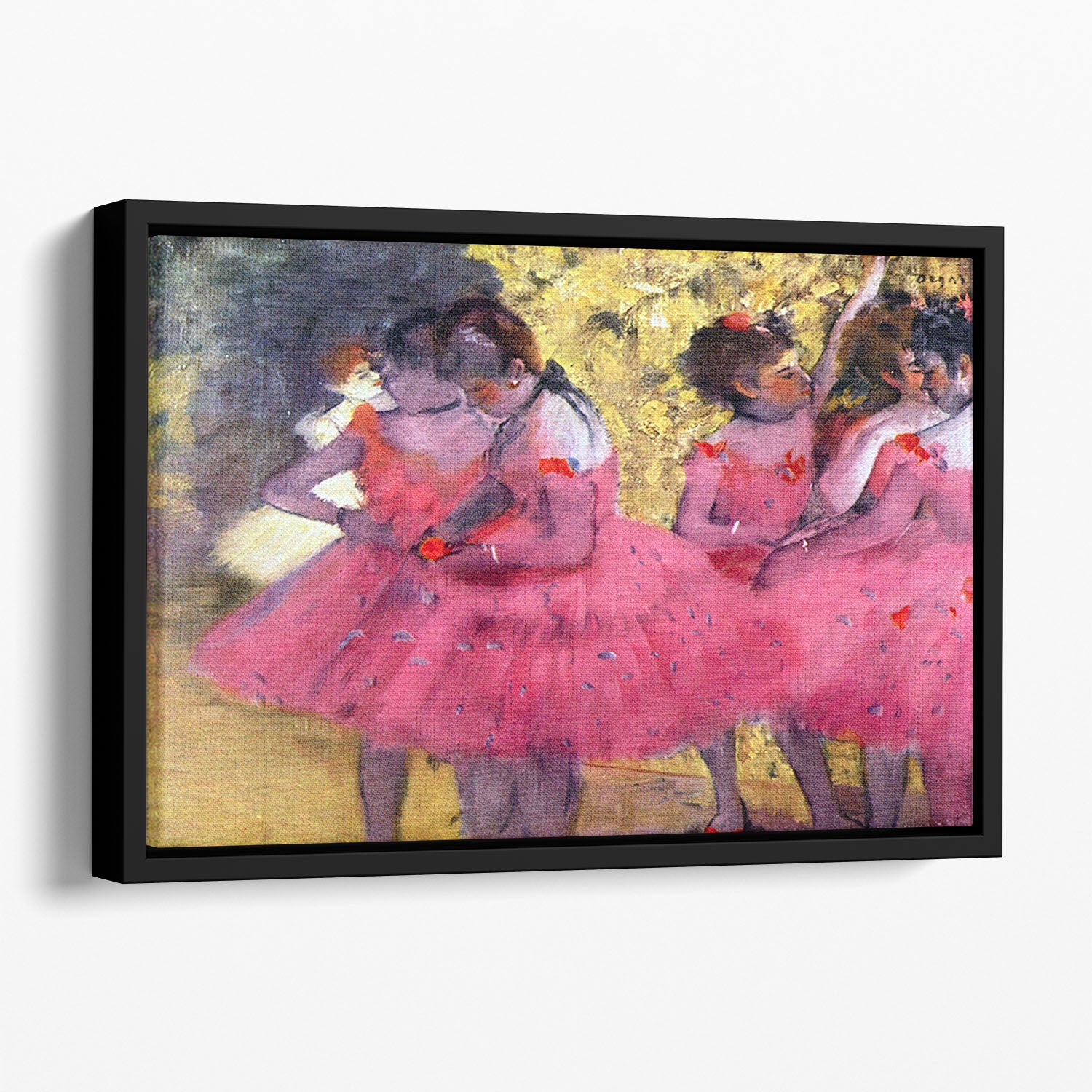 Dancers in pink between the scenes by Degas Floating Framed Canvas
