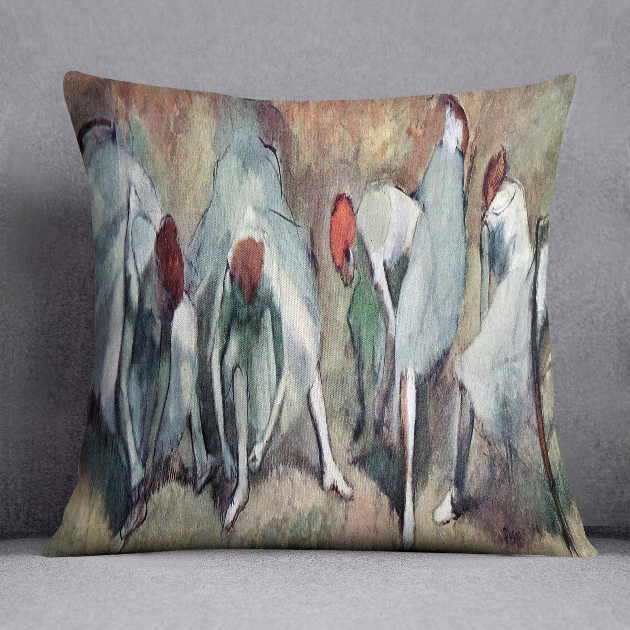 Dancers lace their shoes by Degas Cushion