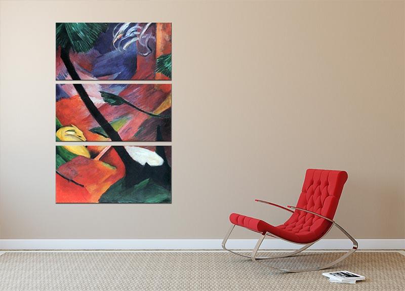 Deer in the forest II by Franz Marc 3 Split Panel Canvas Print - Canvas Art Rocks - 2