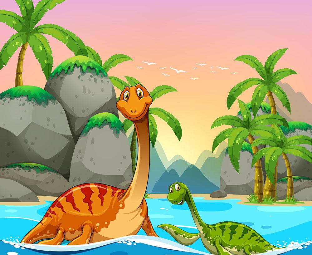 Dinosaurs living in the ocean Wall Mural Wallpaper - Canvas Art Rocks - 1