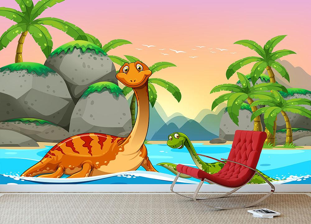 Dinosaurs living in the ocean Wall Mural Wallpaper - Canvas Art Rocks - 3