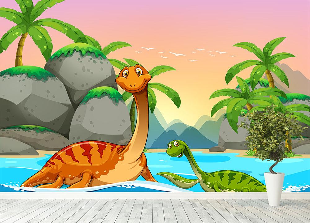 Dinosaurs living in the ocean Wall Mural Wallpaper - Canvas Art Rocks - 4