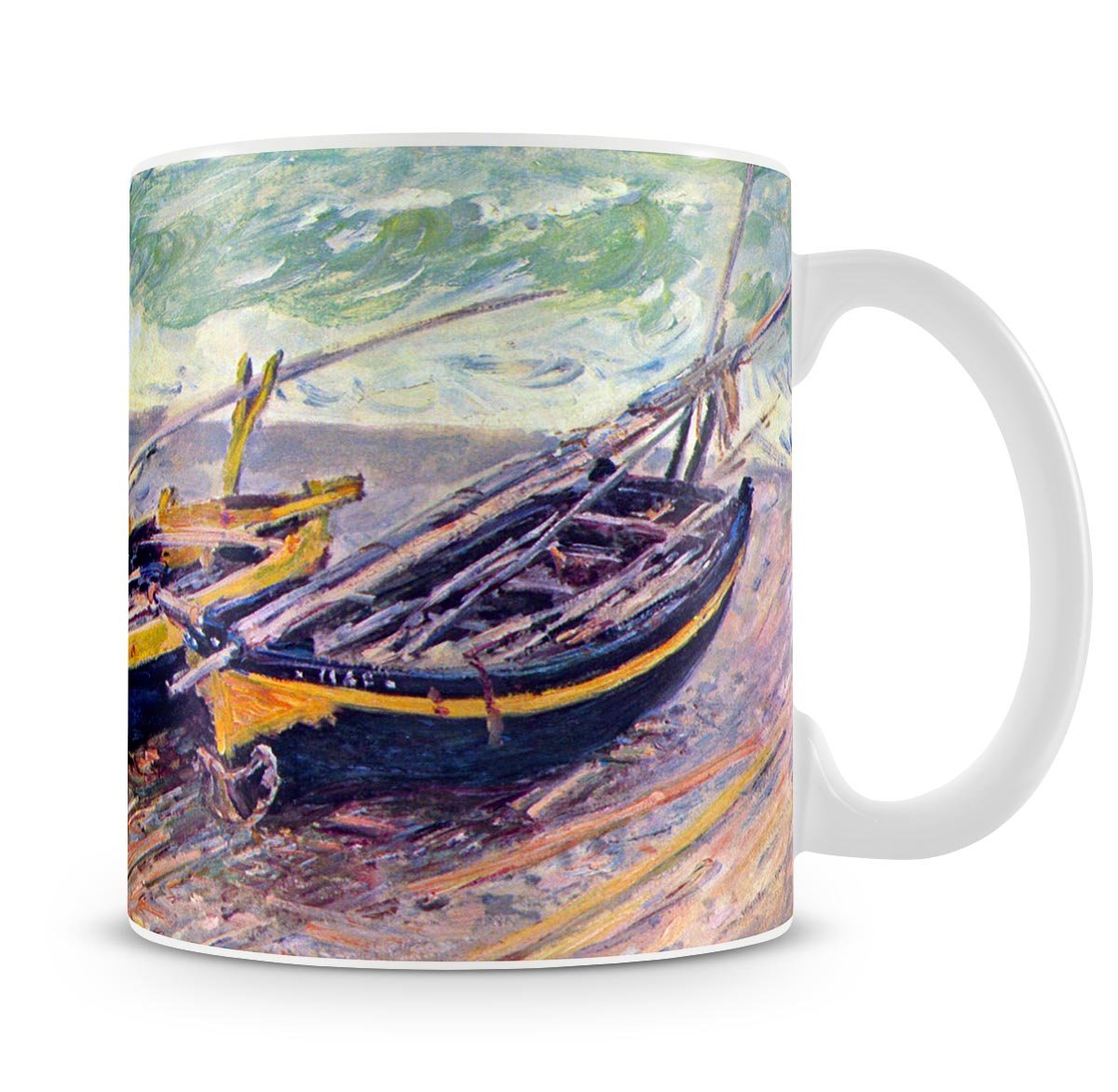 Dock of etretat three fishing boats by Monet Mug - Canvas Art Rocks - 4
