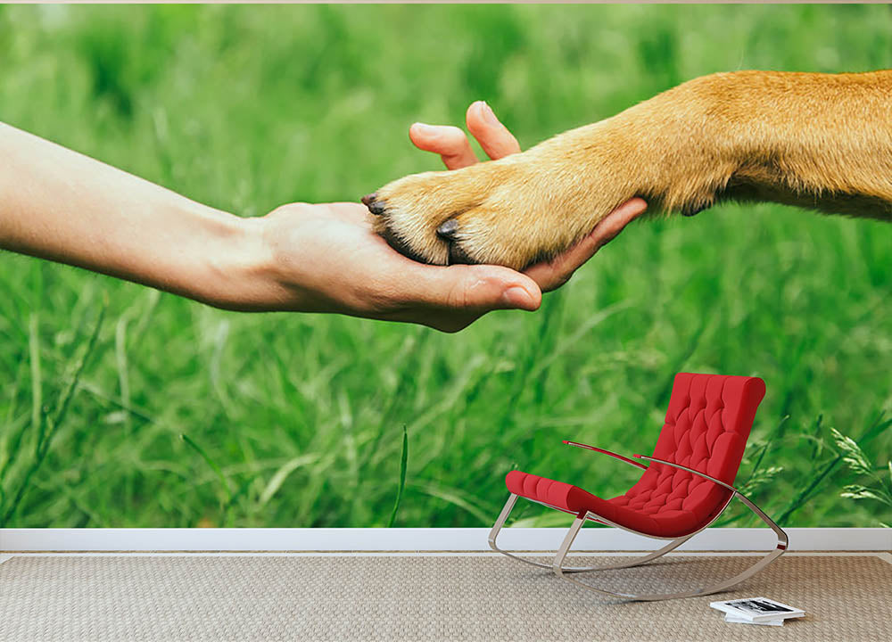 Dog paw and human hand are doing handshake Wall Mural Wallpaper - Canvas Art Rocks - 2