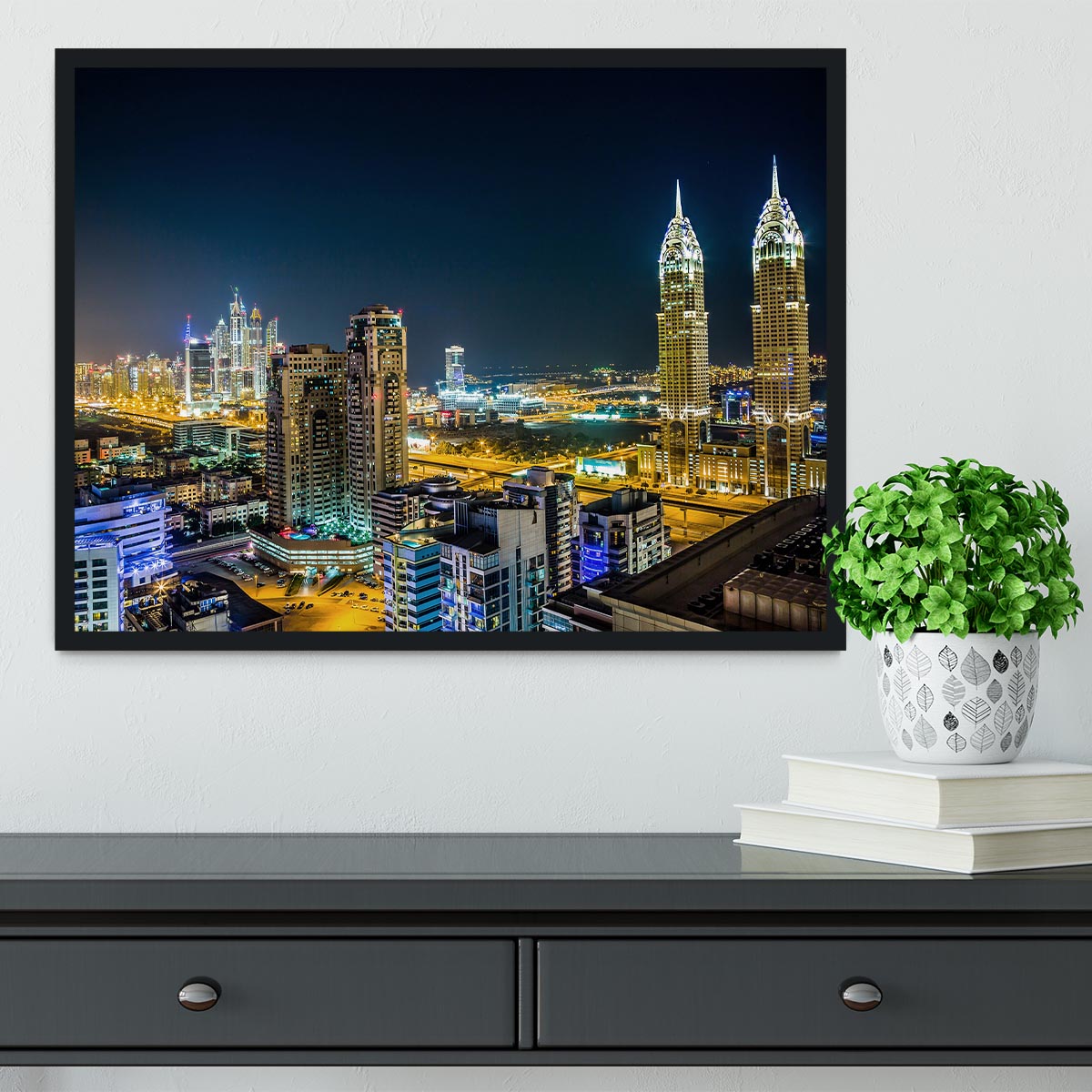 Dubai downtown night scene Framed Print - Canvas Art Rocks - 2
