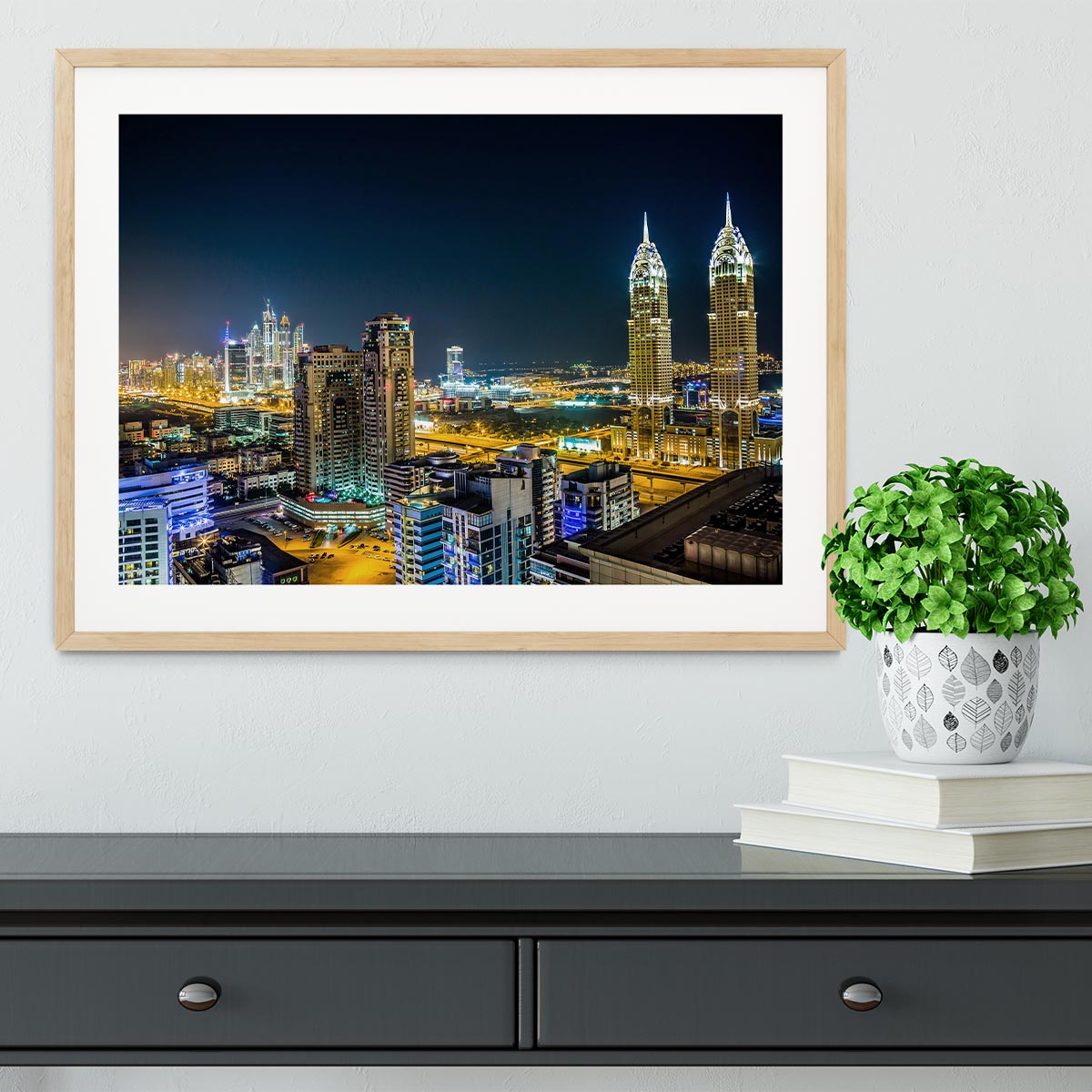 Dubai downtown night scene Framed Print - Canvas Art Rocks - 3