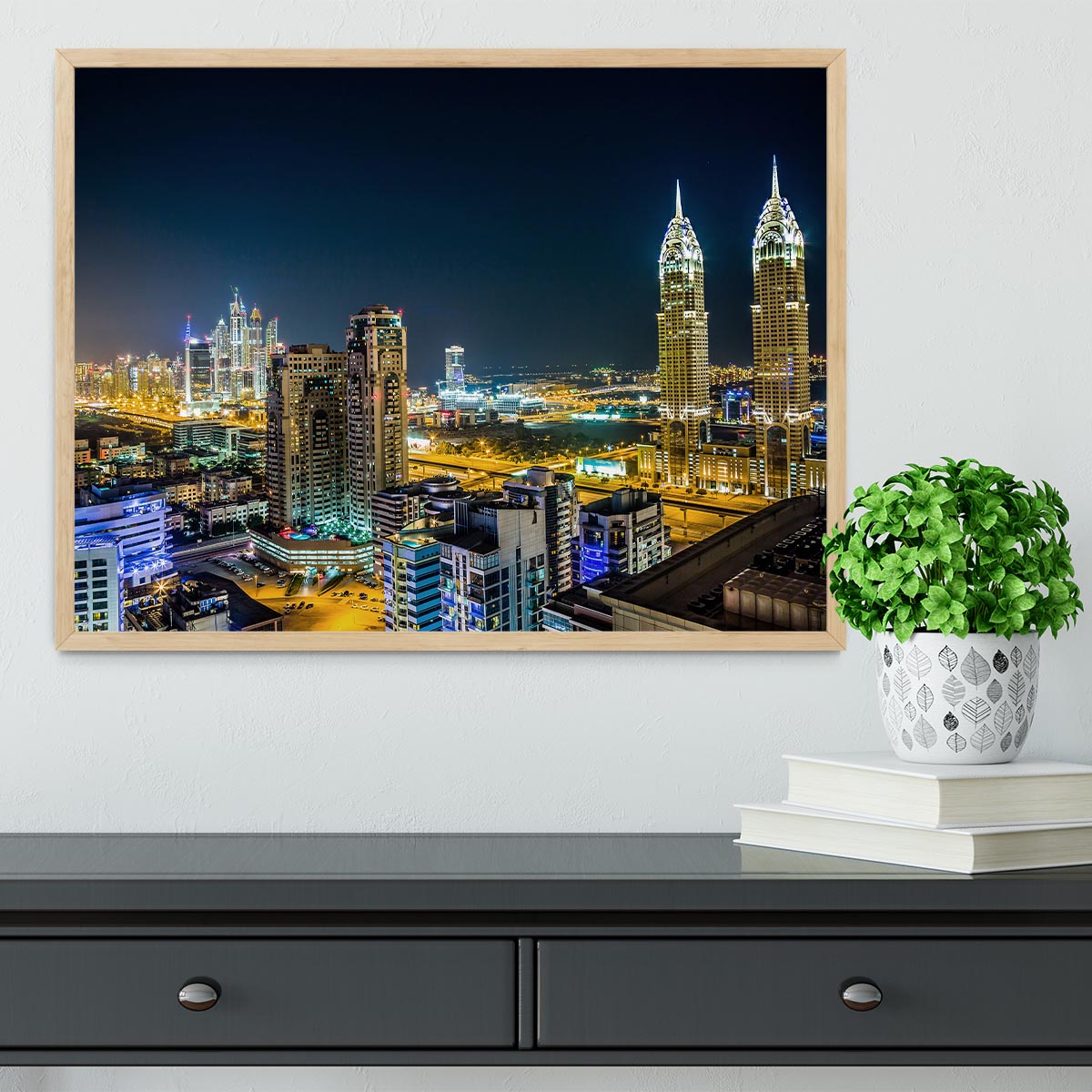 Dubai downtown night scene Framed Print - Canvas Art Rocks - 4