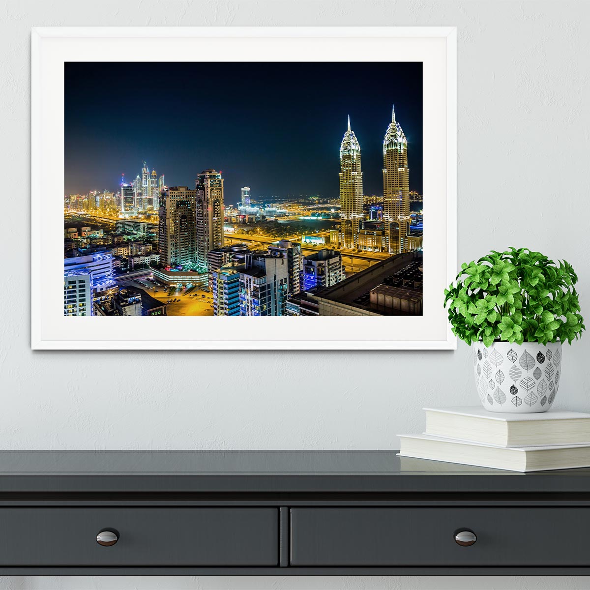 Dubai downtown night scene Framed Print - Canvas Art Rocks - 5