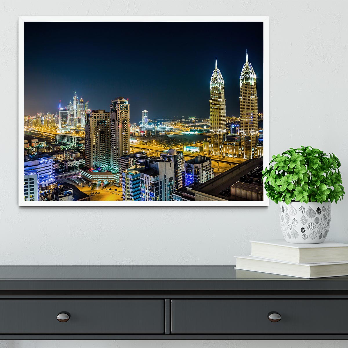Dubai downtown night scene Framed Print - Canvas Art Rocks -6