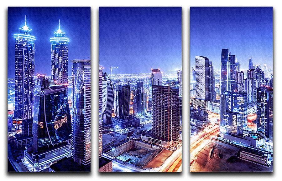 Dubai downtown night scene UAE 3 Split Panel Canvas Print - Canvas Art Rocks - 1