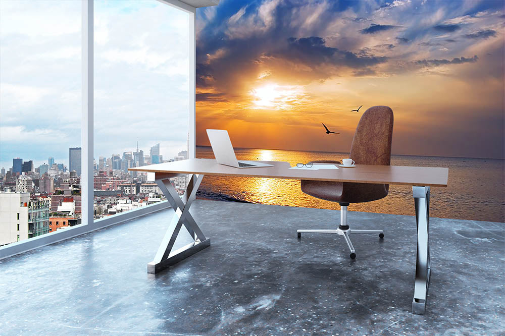 Early morning sunrise over the sea and a birds Wall Mural Wallpaper - Canvas Art Rocks - 3