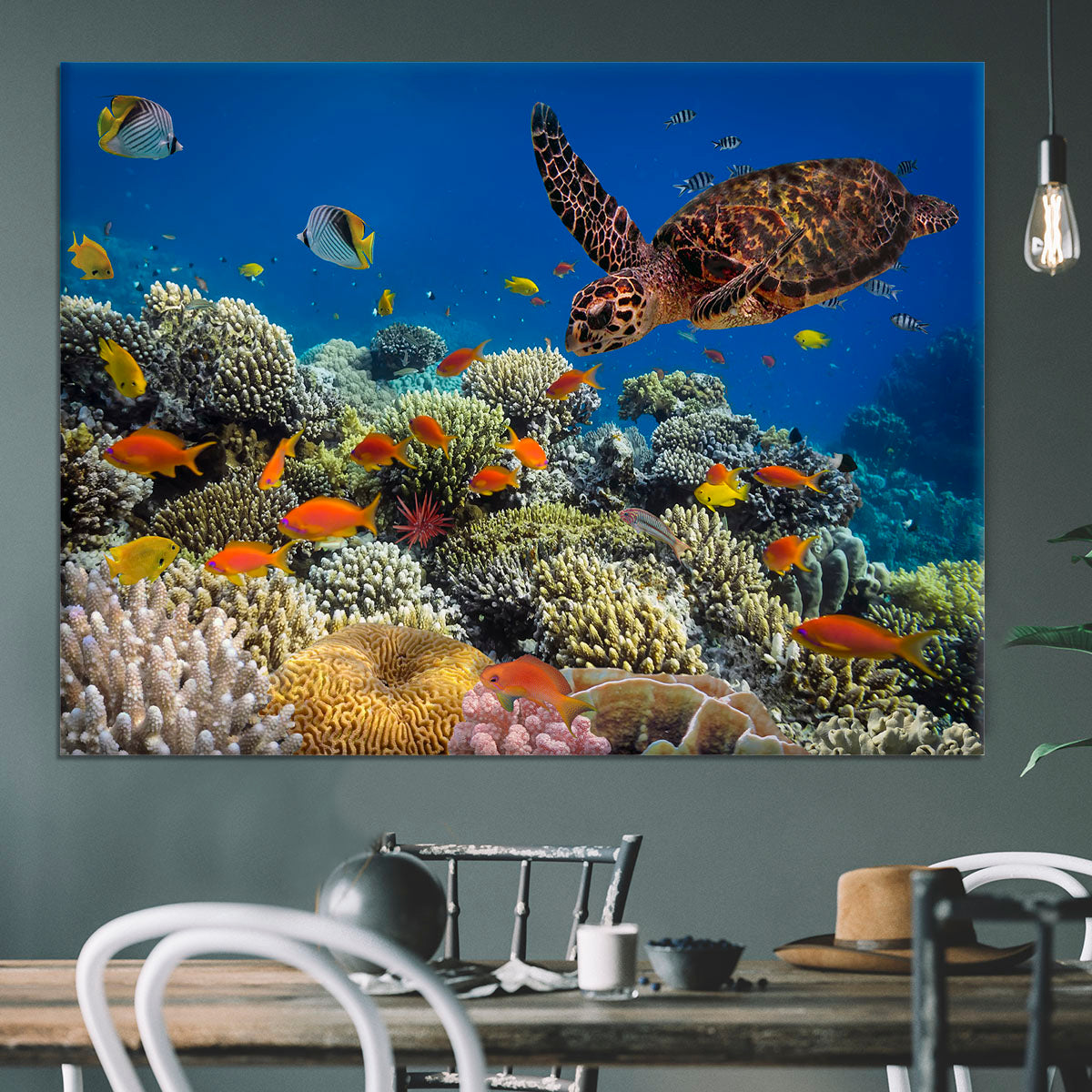 Eretmochelys imbricata floats under water Canvas Print or Poster - Canvas Art Rocks - 3
