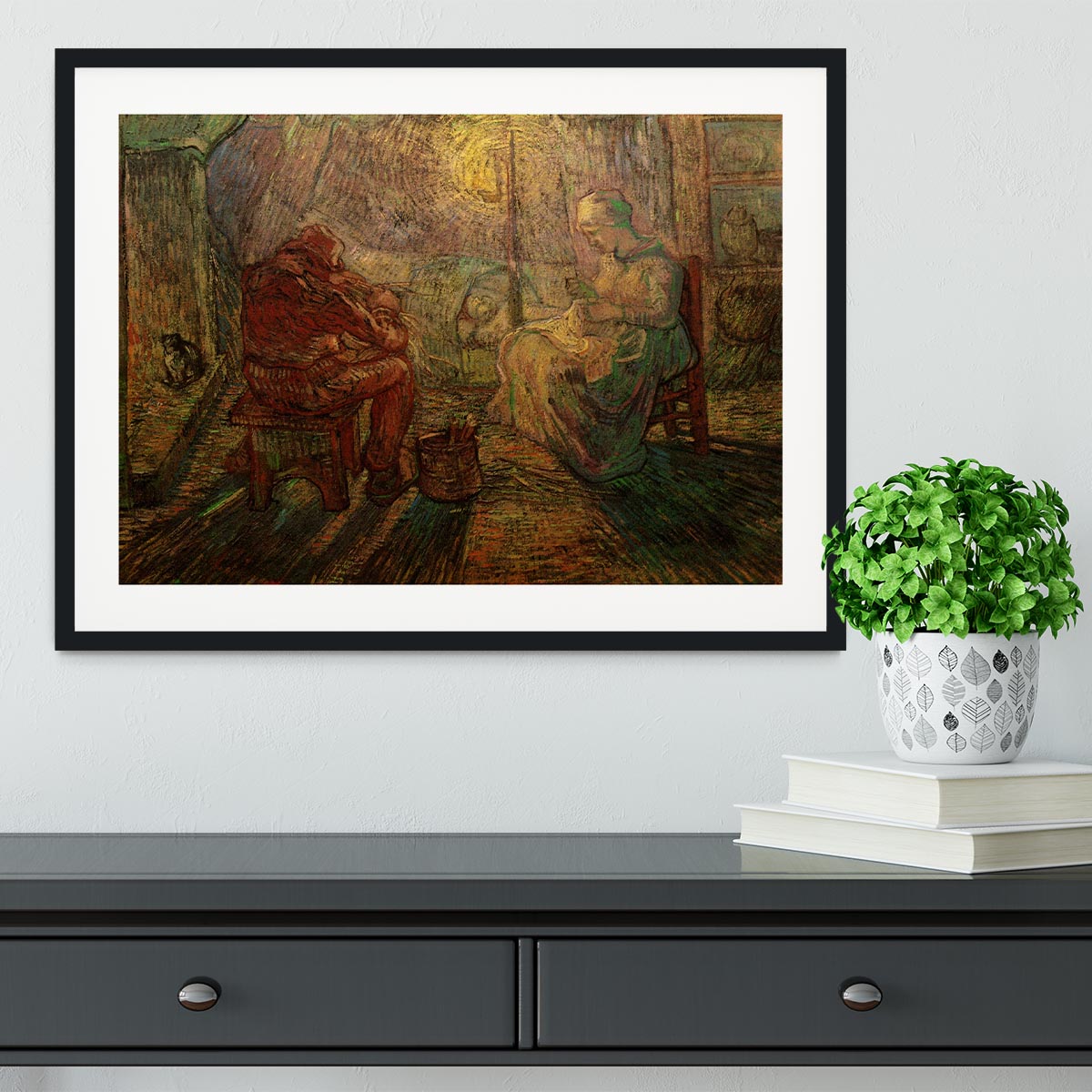 Evening The Watch after Millet by Van Gogh Framed Print - Canvas Art Rocks - 1