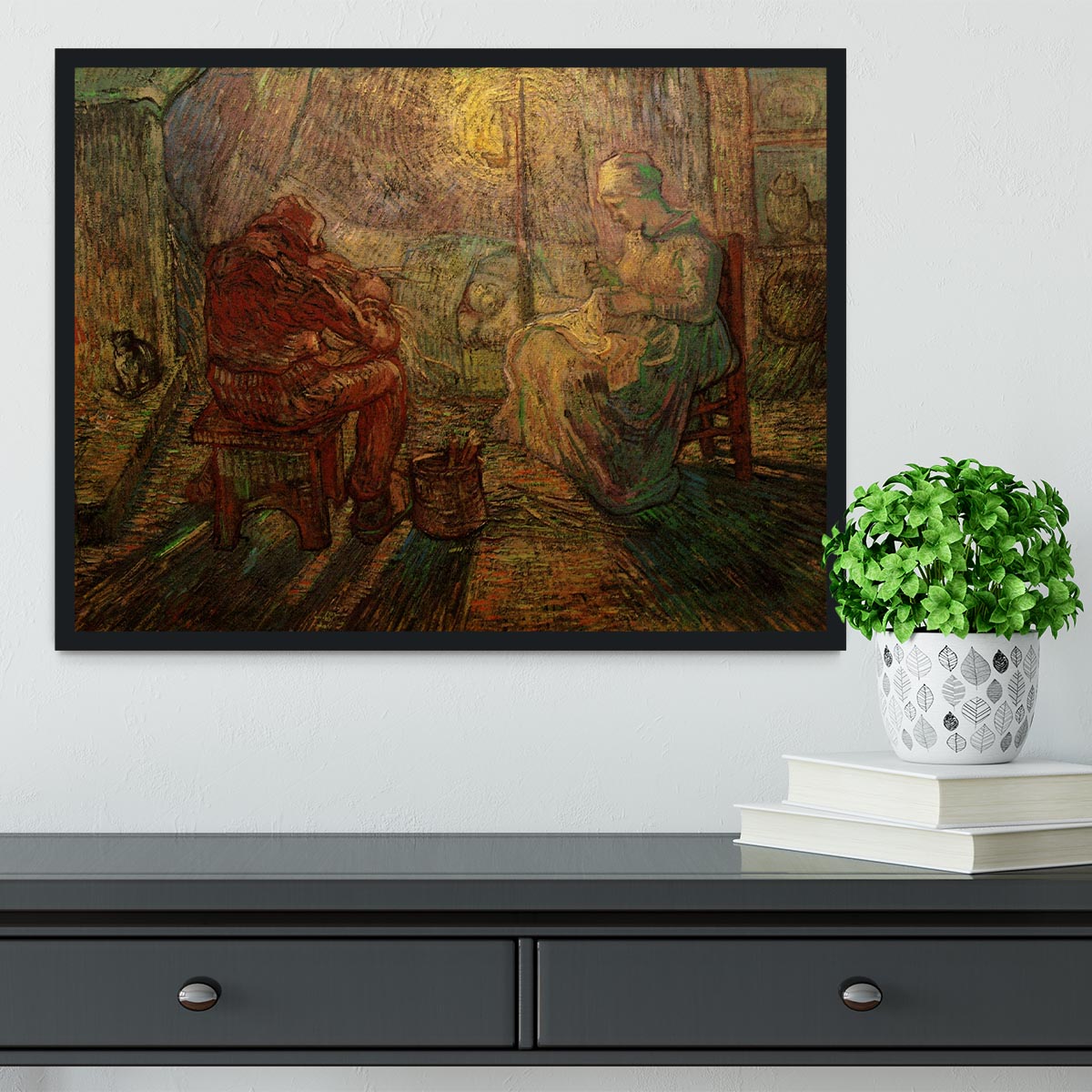 Evening The Watch after Millet by Van Gogh Framed Print - Canvas Art Rocks - 2