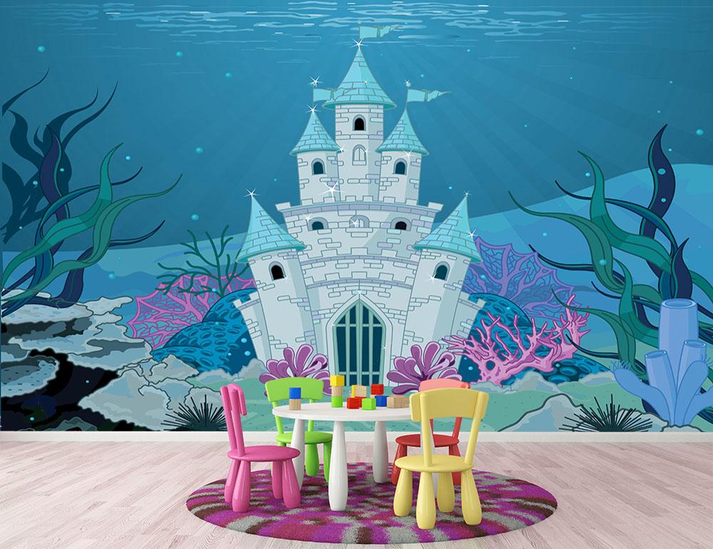 Fairy Tale Mermaid Princess Castle Wall Mural Wallpaper - Canvas Art Rocks - 2