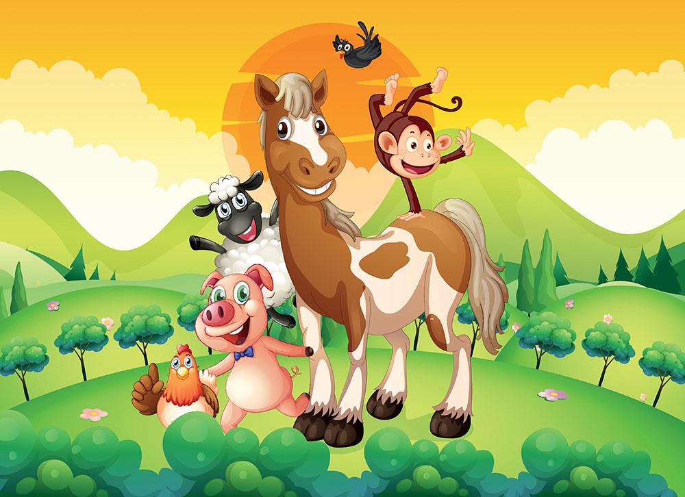 Farm animals in the field Wall Mural Wallpaper - Canvas Art Rocks - 1