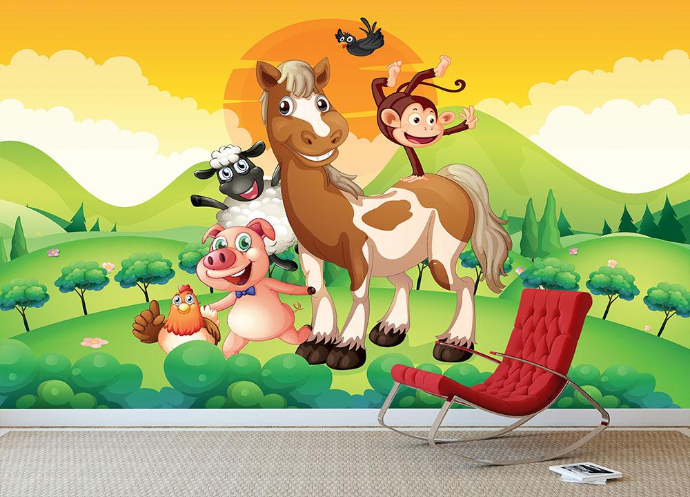 Farm animals in the field Wall Mural Wallpaper - Canvas Art Rocks - 3