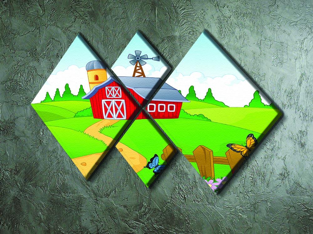 Farm cartoon background 4 Square Multi Panel Canvas - Canvas Art Rocks - 2
