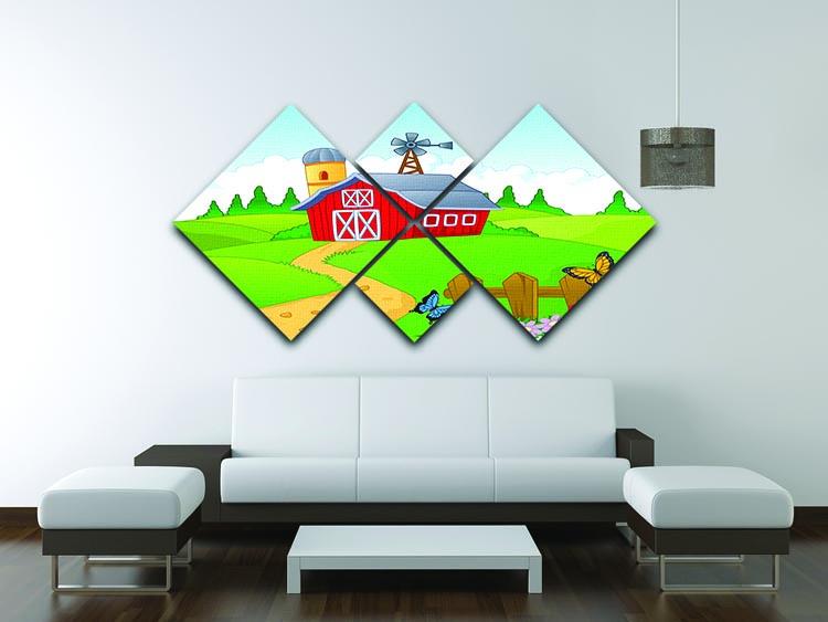 Farm cartoon background 4 Square Multi Panel Canvas - Canvas Art Rocks - 3