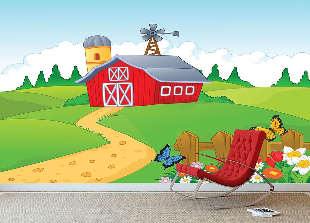 Farm cartoon background Wall Mural Wallpaper - Canvas Art Rocks - 3