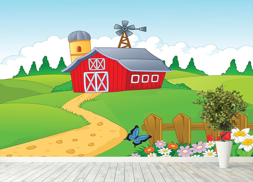 Farm cartoon background Wall Mural Wallpaper - Canvas Art Rocks - 4