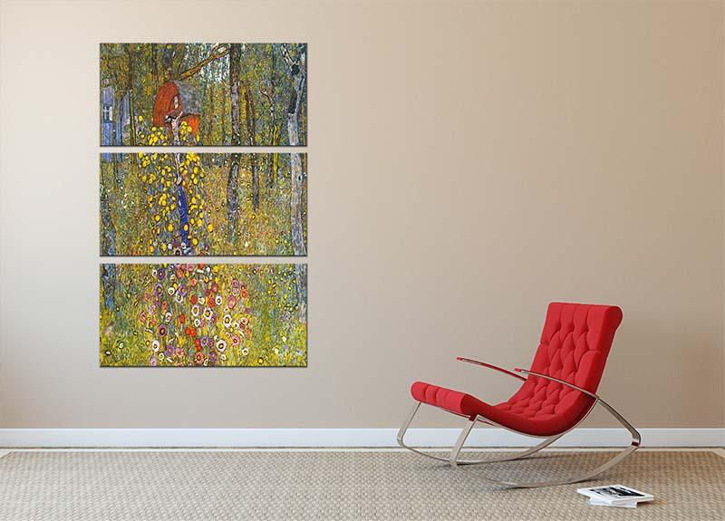 Farmers garden with crucifix by Klimt 3 Split Panel Canvas Print - Canvas Art Rocks - 2