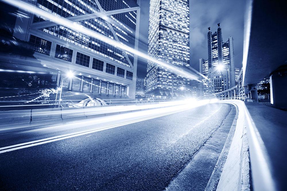 Fast moving cars lights blurred city Wall Mural Wallpaper - Canvas Art Rocks - 1