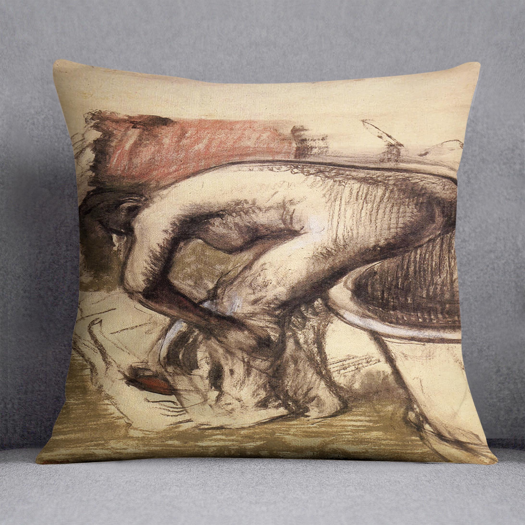 Female on the tub edge her legs drying 1 by Degas Cushion