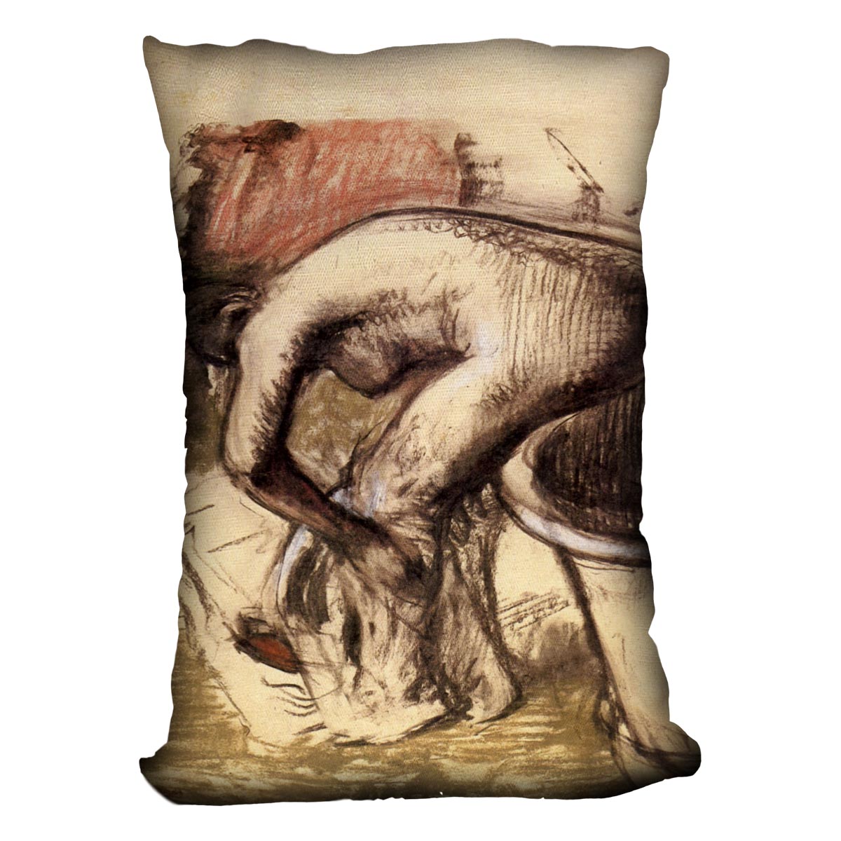 Female on the tub edge her legs drying 1 by Degas Cushion