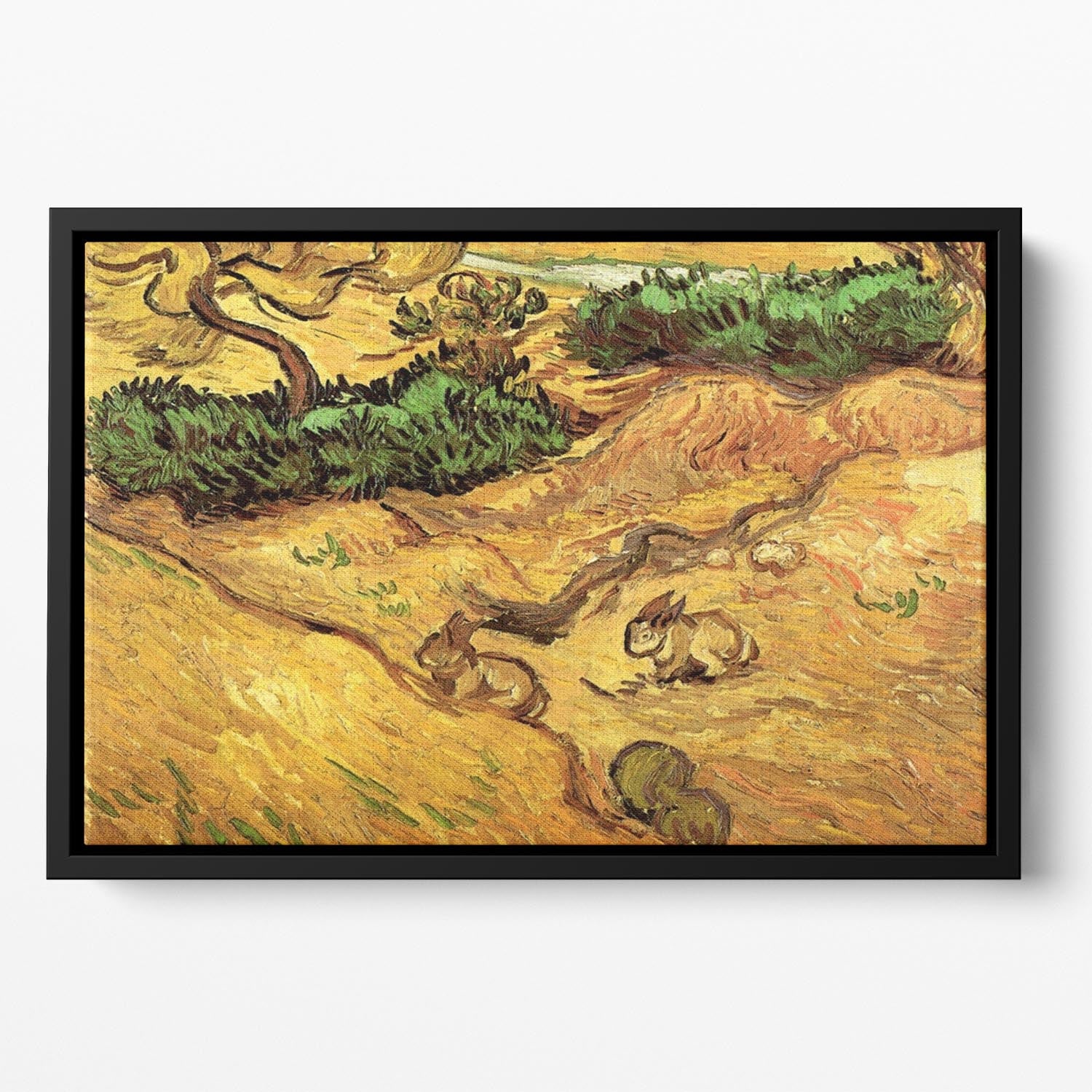 Field with Two Rabbits by Van Gogh Floating Framed Canvas