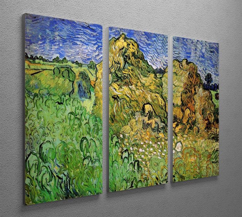 Field with Wheat Stacks by Van Gogh 3 Split Panel Canvas Print - Canvas Art Rocks - 4