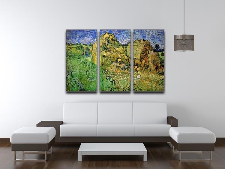 Field with Wheat Stacks by Van Gogh 3 Split Panel Canvas Print - Canvas Art Rocks - 4