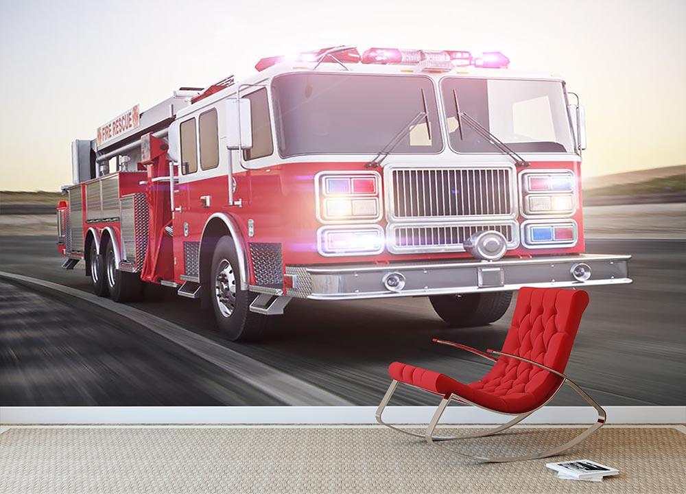 Fire truck running with lights and sirens Wall Mural Wallpaper - Canvas Art Rocks - 2