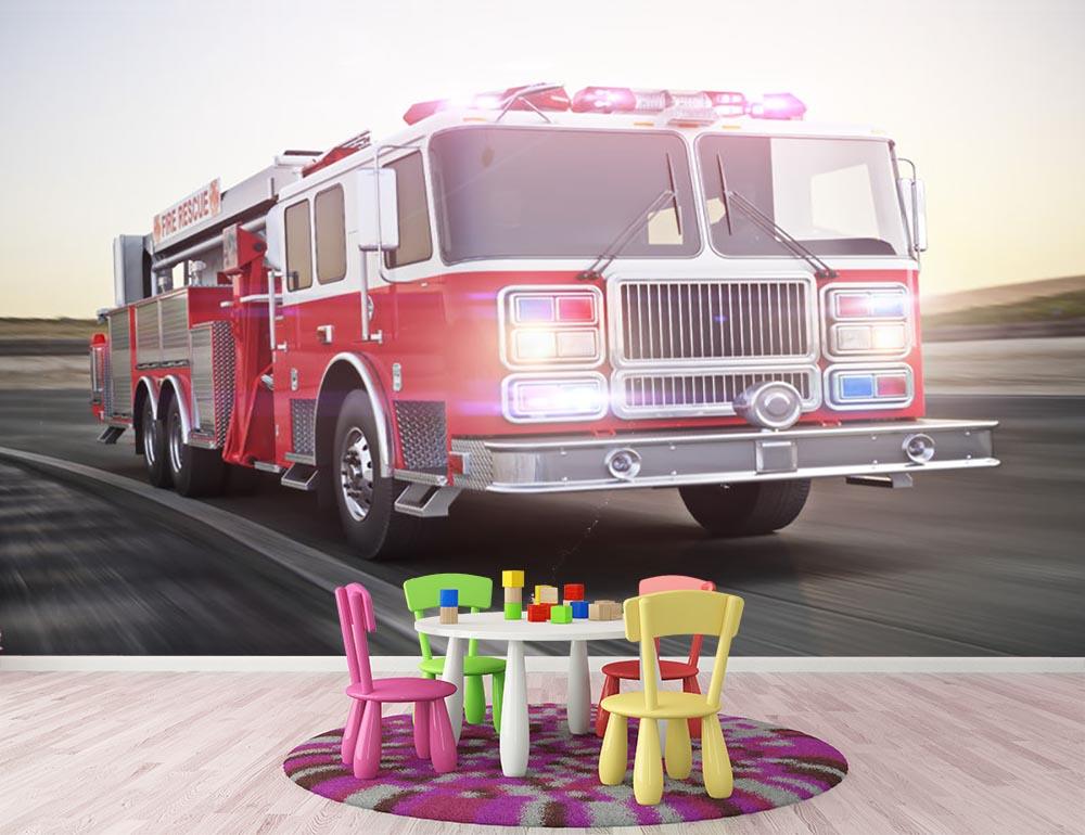 Fire truck running with lights and sirens Wall Mural Wallpaper - Canvas Art Rocks - 3