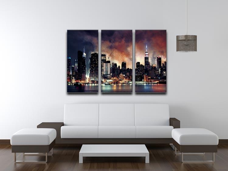 Fireworks show with Manhattan skyscrapers 3 Split Panel Canvas Print - Canvas Art Rocks - 3