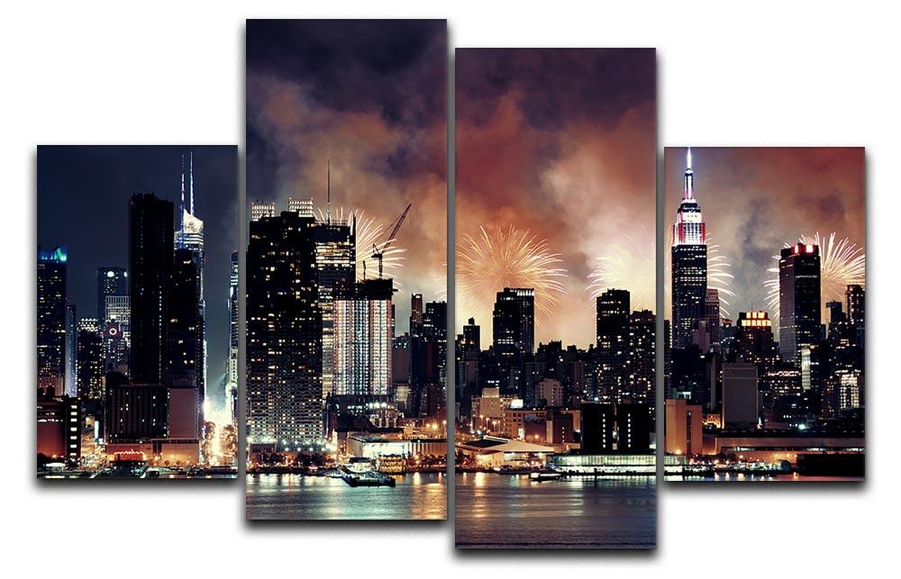 Fireworks show with Manhattan skyscrapers 4 Split Panel Canvas - Canvas Art Rocks - 1