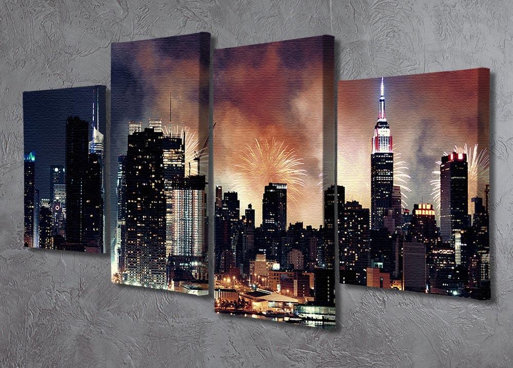 Fireworks show with Manhattan skyscrapers 4 Split Panel Canvas - Canvas Art Rocks - 2