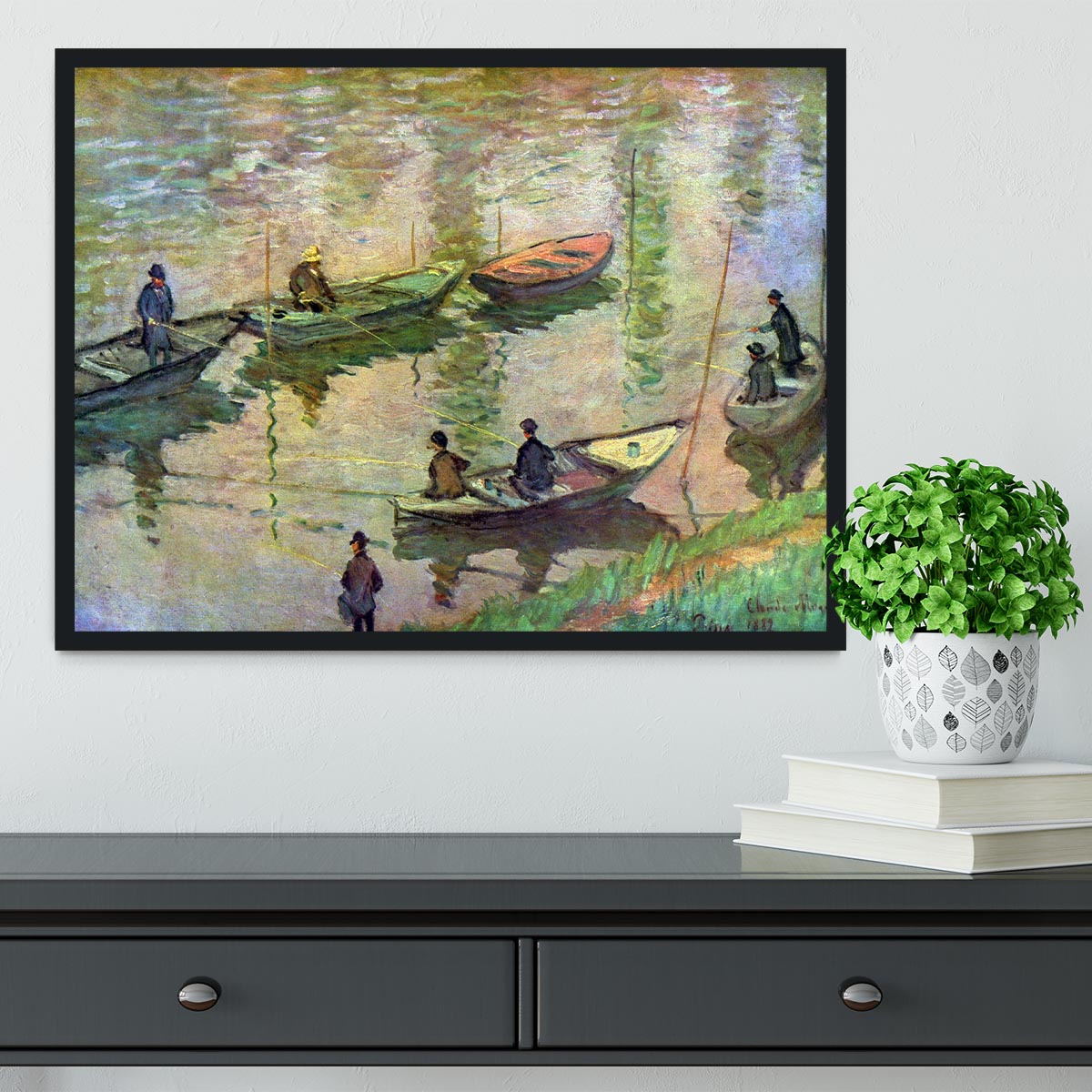 Fishermen on the Seine at Poissy by Monet Framed Print - Canvas Art Rocks - 2