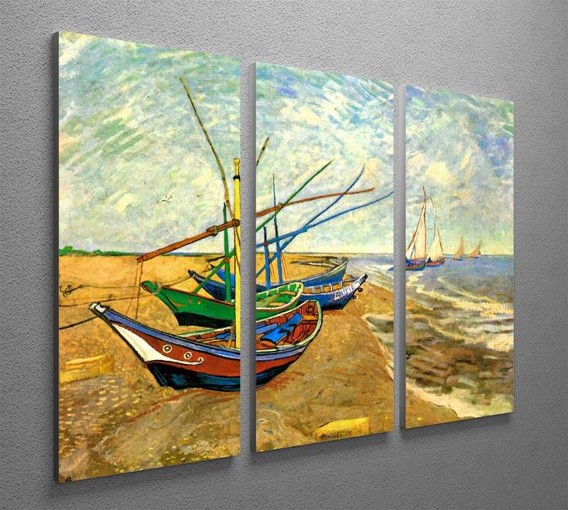 Fishing Boats on the Beach at Saintes-Maries by Van Gogh 3 Split Panel Canvas Print - Canvas Art Rocks - 4