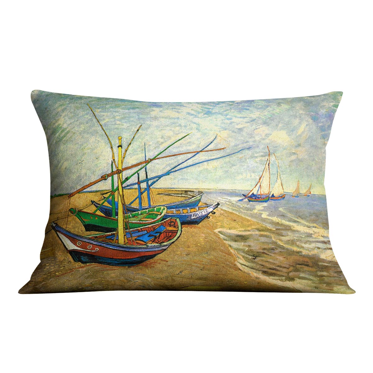 Fishing Boats on the Beach at Saintes-Maries by Van Gogh Cushion