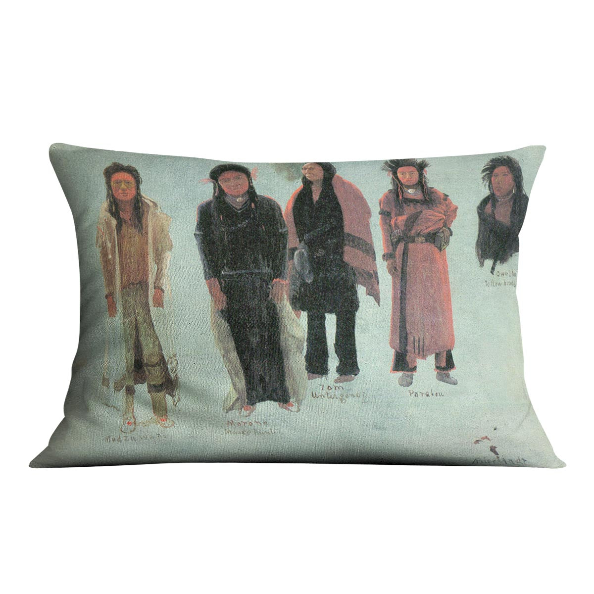 Five Indians by Bierstadt Cushion - Canvas Art Rocks - 4