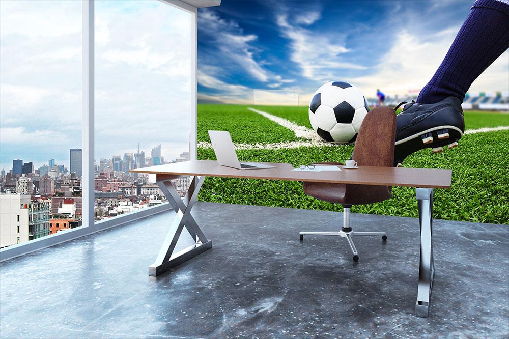 Foot kicking soccer ball Wall Mural Wallpaper - Canvas Art Rocks - 3