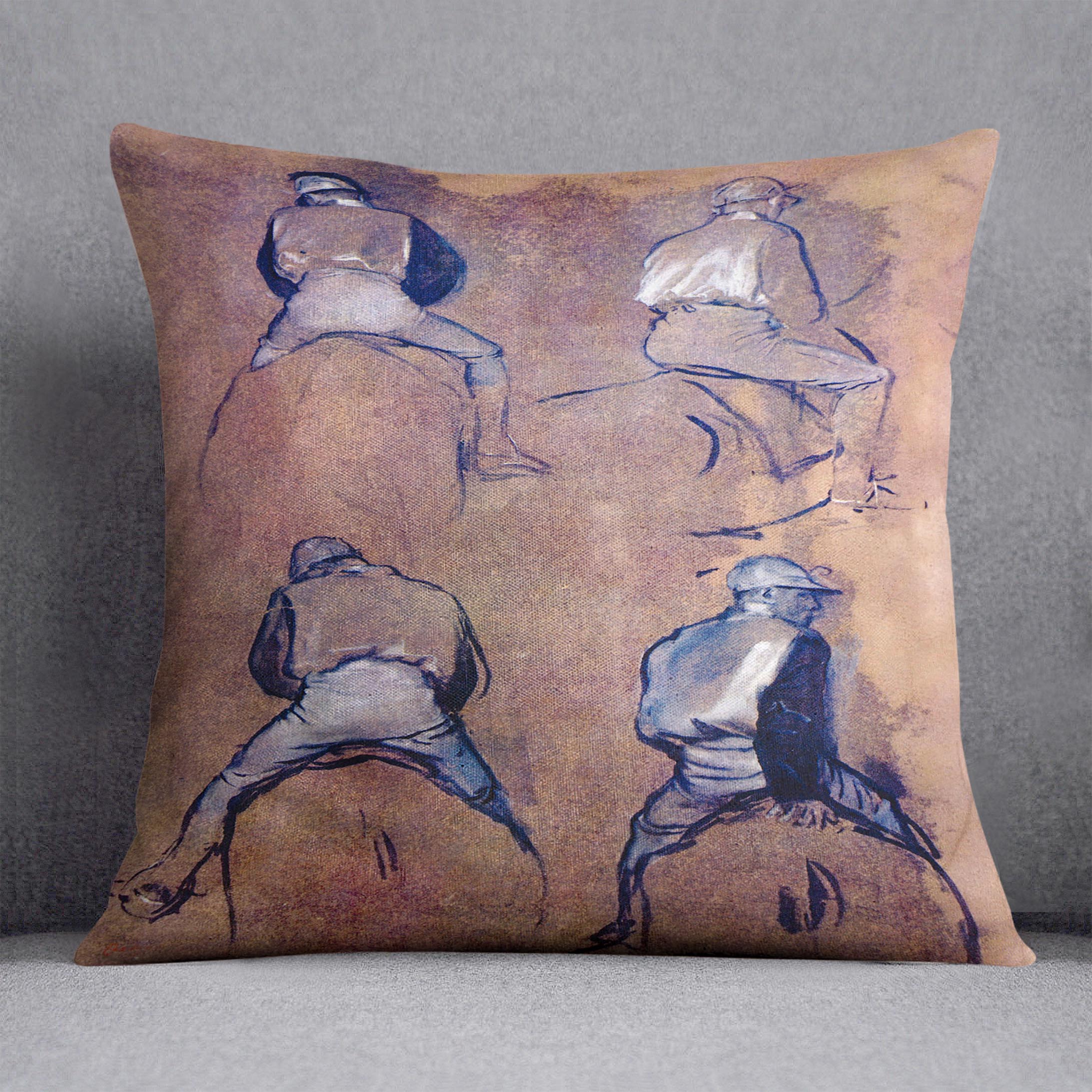 Four studies of Jockeys by Degas Cushion