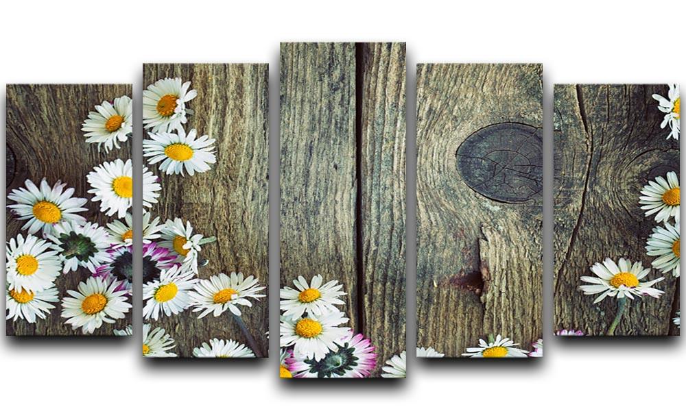 Fresh daisies on wood 5 Split Panel Canvas - Canvas Art Rocks - 1