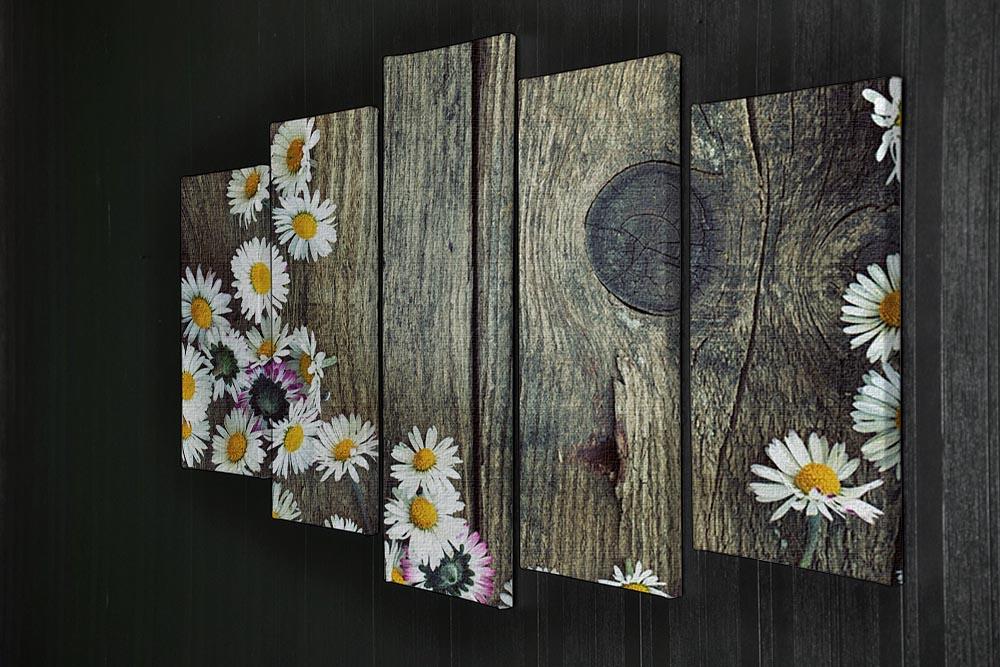 Fresh daisies on wood 5 Split Panel Canvas - Canvas Art Rocks - 2